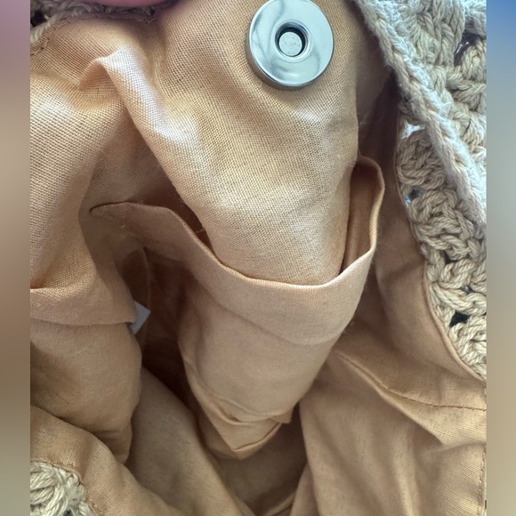 Handcrafted Beige Crochet Bag w/ beaded fruits! Each is unique, neutral coloring - Picture 9 of 13